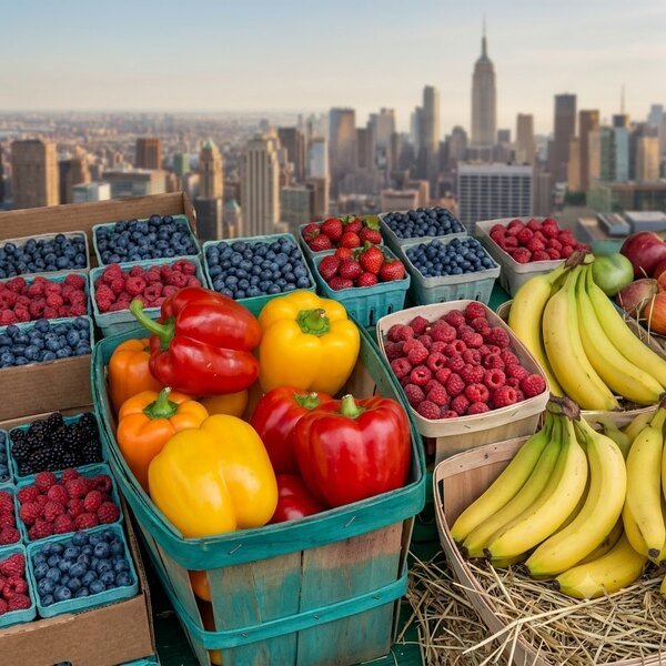 Imported fruit and vegetables at market